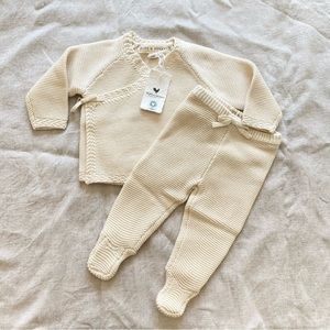 NWT Hope & Henry Set Organic Cotton Layette Long Sleeve Pants 3-6 Months Beige